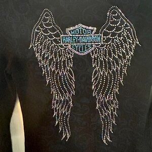 Ladies Angel Wing Harley Davidson blinged out long sleeve shirt. Sz Small